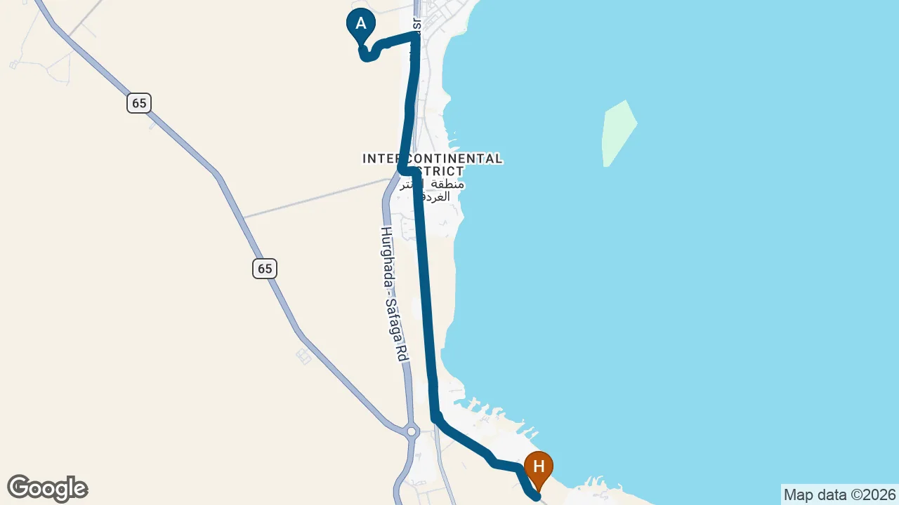 Driving route from Hurghada Airport to Jasmine Palace Resort